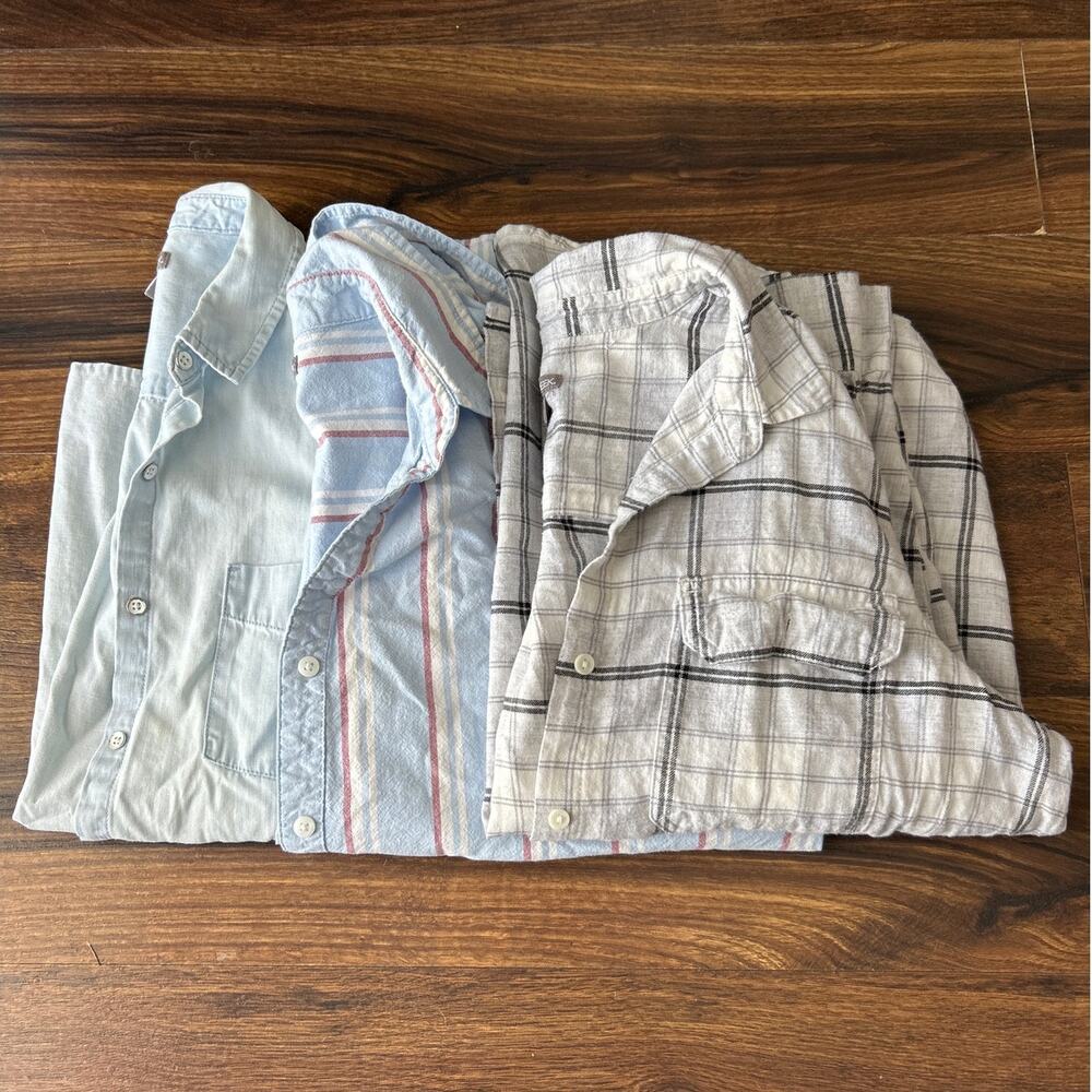Falls Creek Button Up Large Lot of 3 Long Sleeve Blue Gray Striped Plaid Flannel
